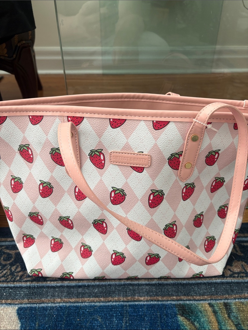 Pink Strawberry Print Tote Bag by
